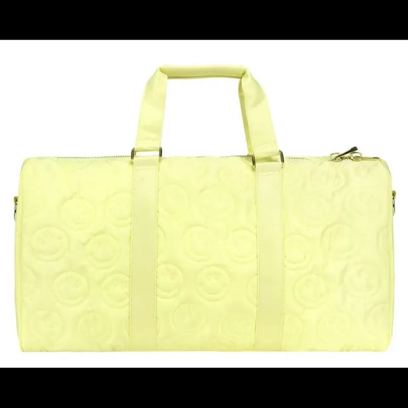 NEW STONEY CLOVER Classic LARGE PUFFY DUFFLE BAG Be Happy Yellow Smile Face - Picture 3 of 9